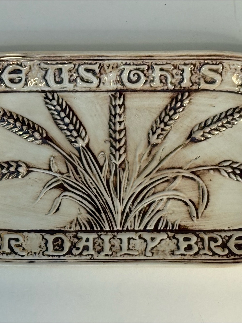 Give Us Our Daily Bread Decorative Wheat Relief Ceramic Plate - Ivory and Brown